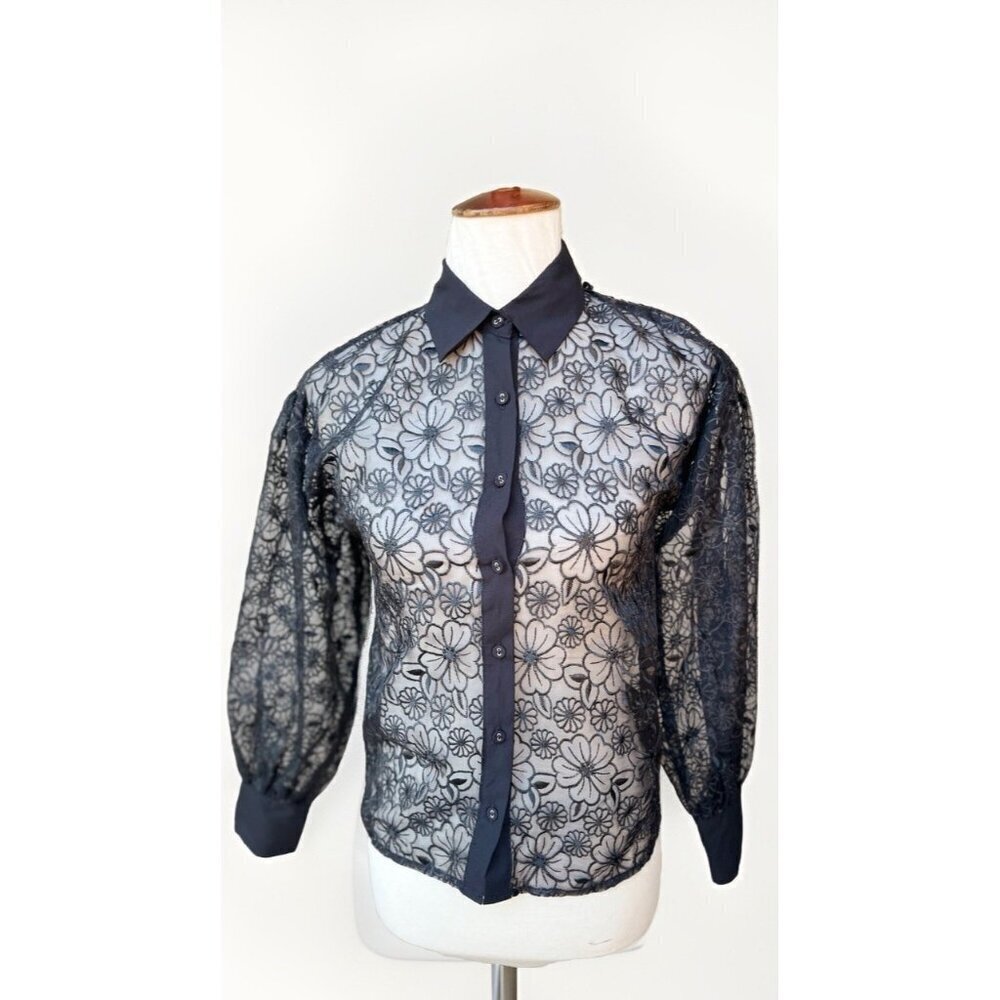 J.O.A Women’s Black Mesh Floral Sheer Collared Evening Jacket XS NWOT - Picture 12 of 12